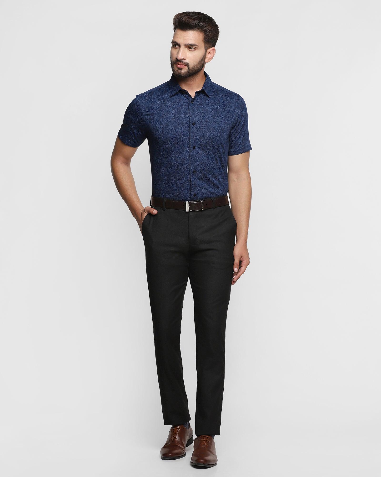 Blue shirt black pant combination outfit men | Blue shirt black pants, Black  shirt, Black pants